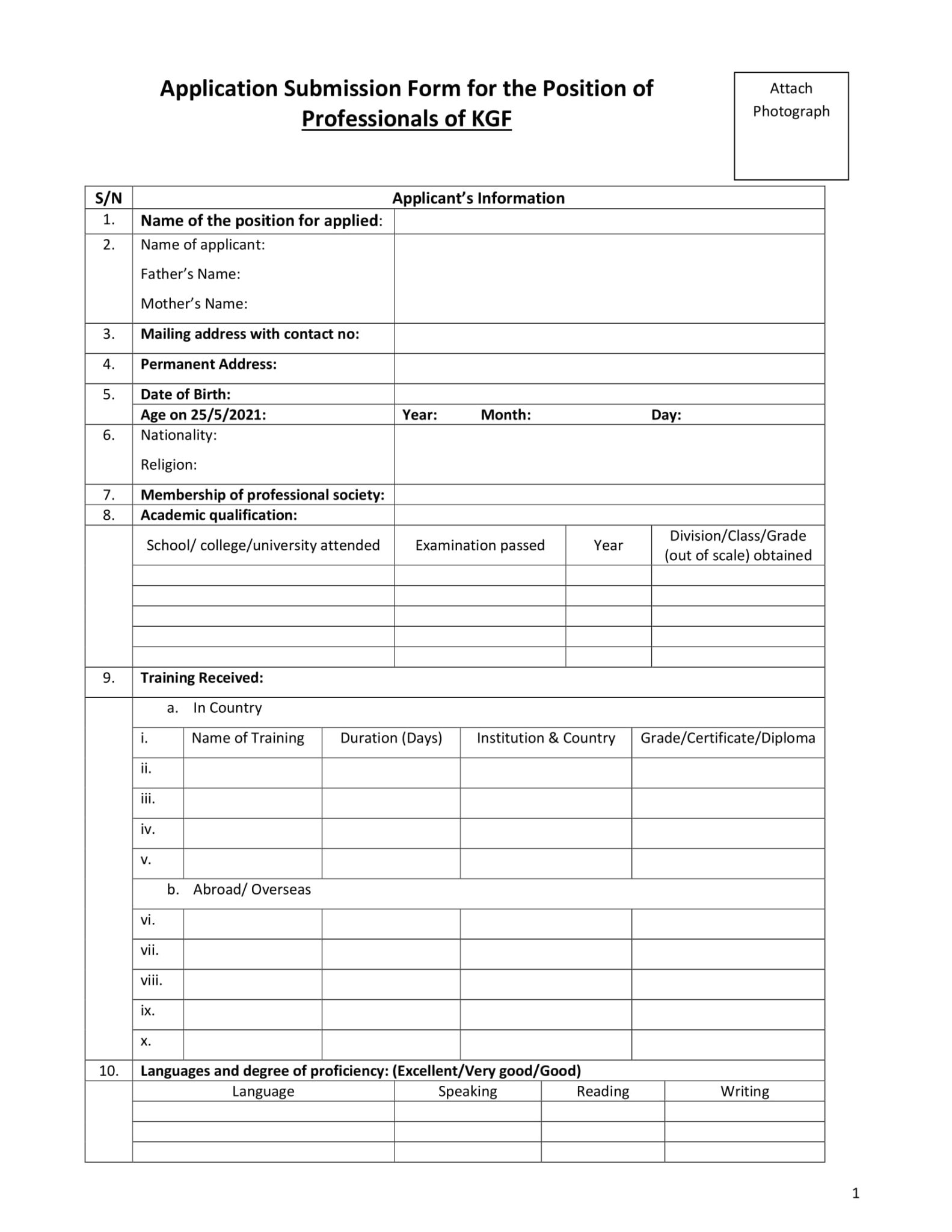 KGF Application Form 2021 PDF-1 - Jobs Test bd